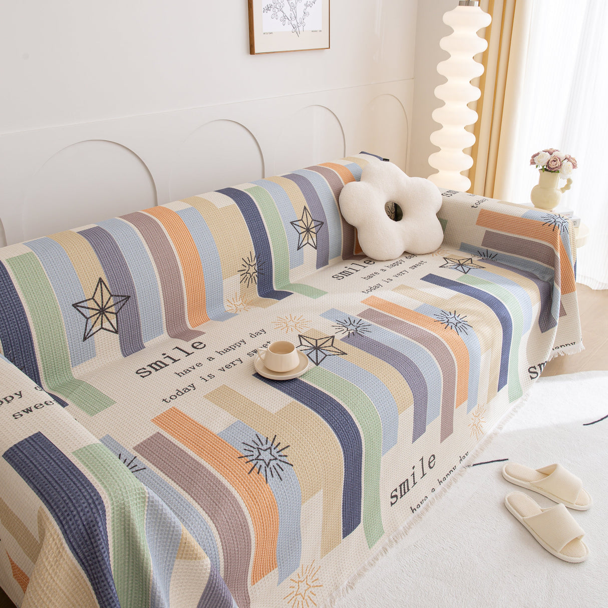 Chenille Sofa Cover Throw, Smile Couch Cover Blanket Throws for Couches, Soft Sofa Towel