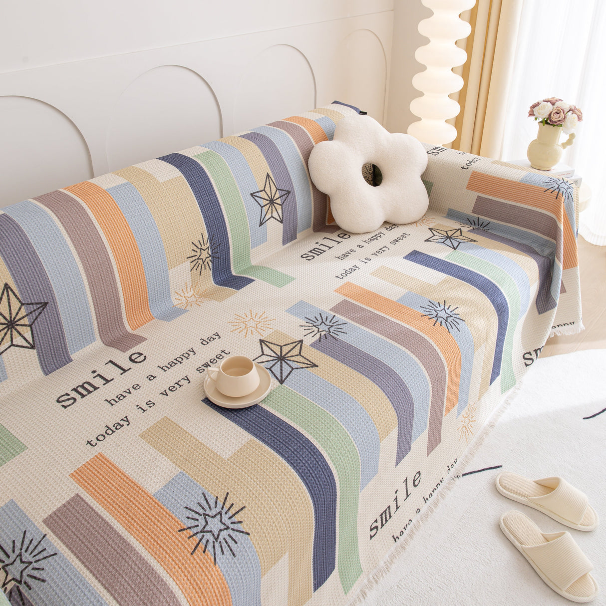 Chenille Sofa Cover Throw, Smile Couch Cover Blanket Throws for Couches, Soft Sofa Towel