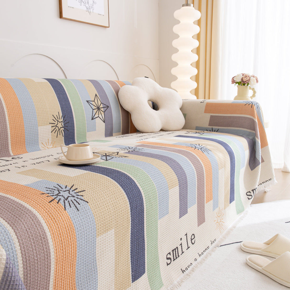 Chenille Sofa Cover Throw, Smile Couch Cover Blanket Throws for Couches, Soft Sofa Towel