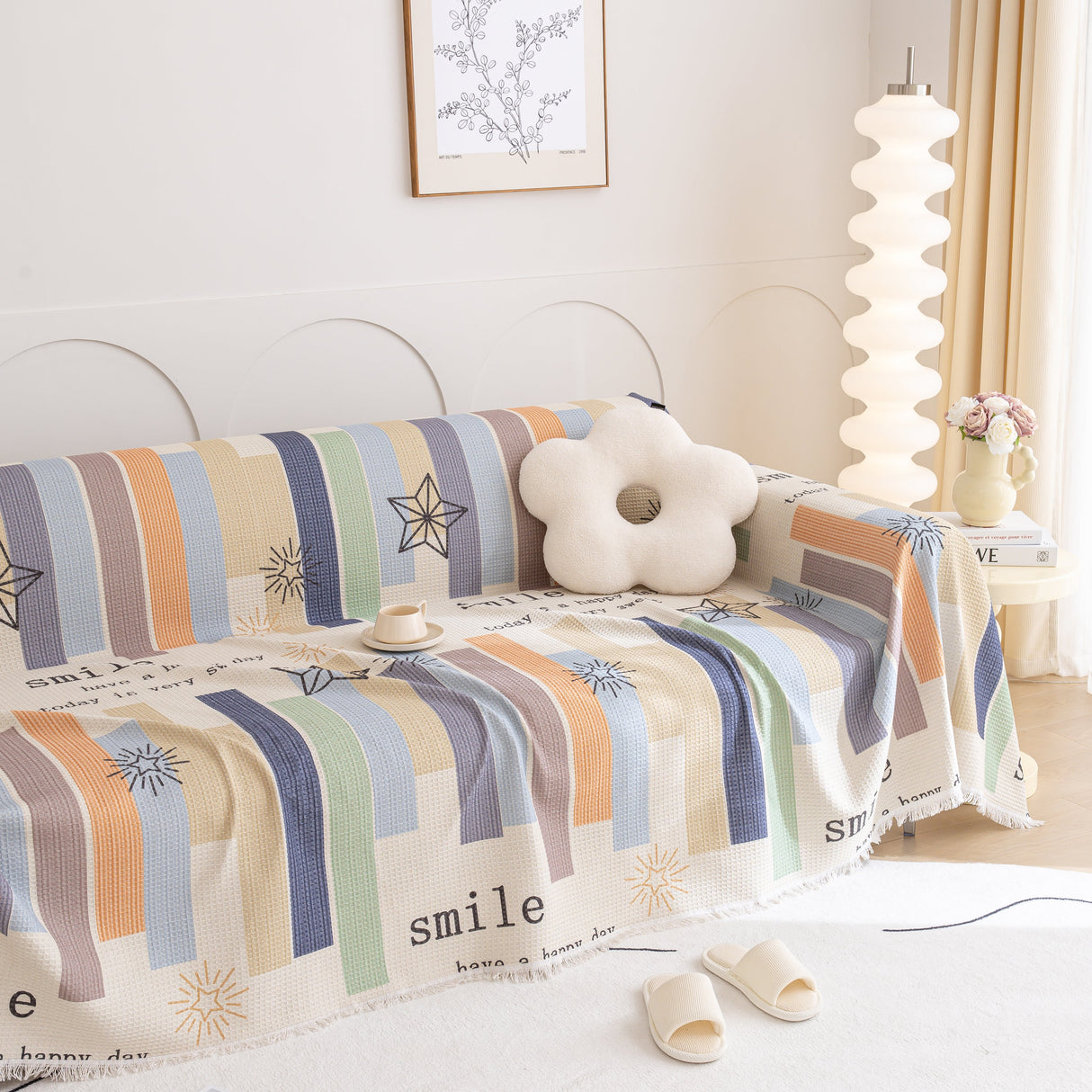 Chenille Sofa Cover Throw, Smile Couch Cover Blanket Throws for Couches, Soft Sofa Towel