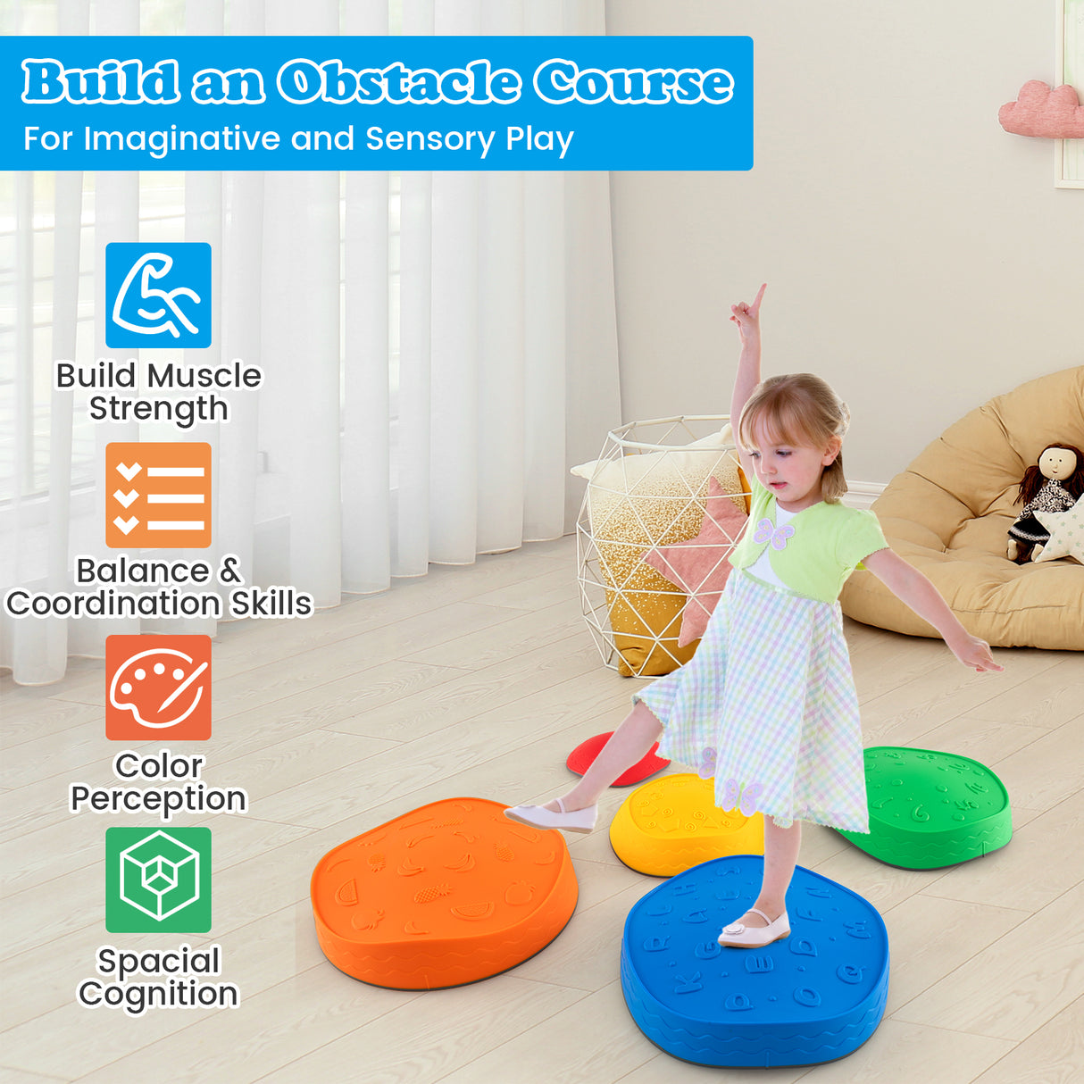 5 Pieces Kids Stepping Stones Stackable Round Indoor Outdoor-Multicolor