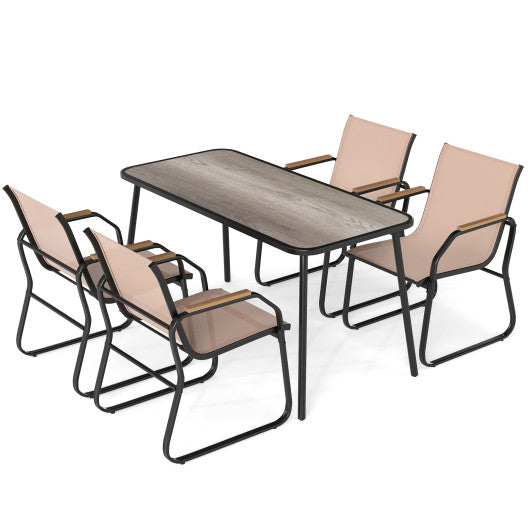 5 Pieces Patio Dining Set with Rectangular Table and Fabric Chairs-Brown