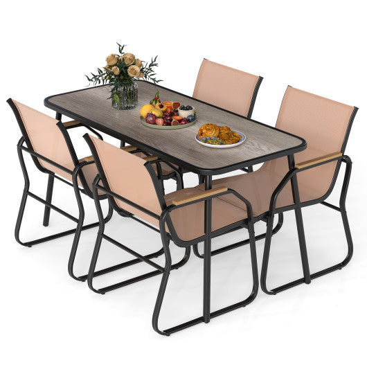 5 Pieces Patio Dining Set with Rectangular Table and Fabric Chairs-Brown