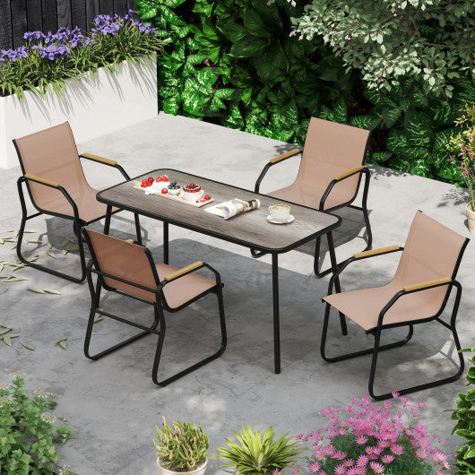 5 Pieces Patio Dining Set with Rectangular Table and Fabric Chairs-Brown