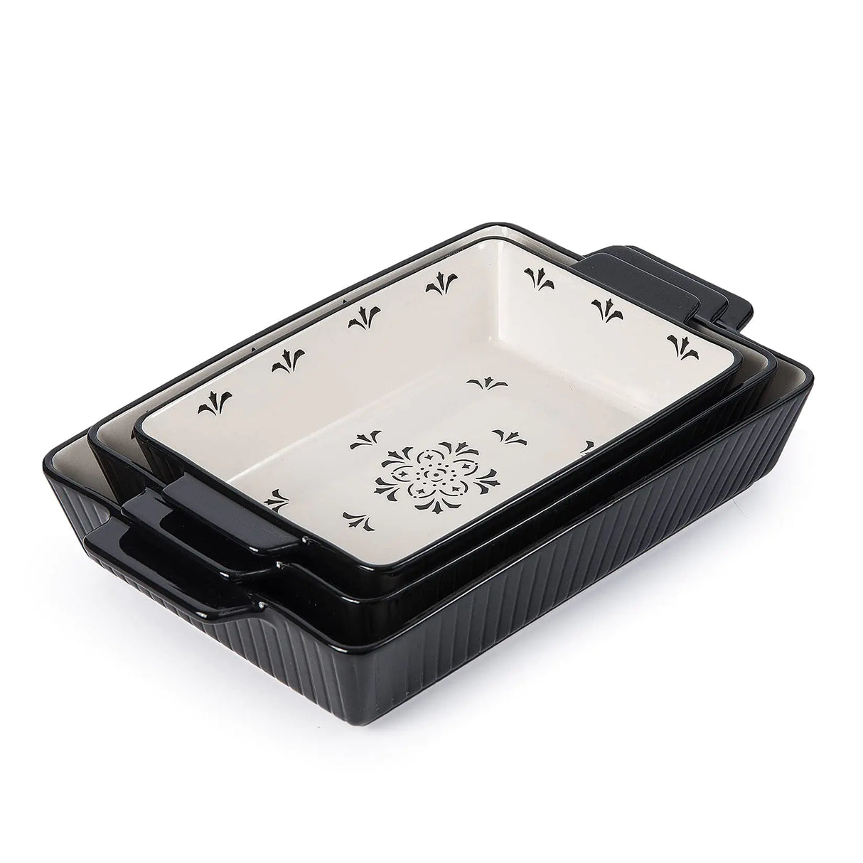 Sagoskat Baking Dishes Bakeware Set Ceramic Casserole Dish Rectangular Shape Oven safe Nonstick for Cooking Cake Dinner Kitchen 13x9inch 3pcs Black