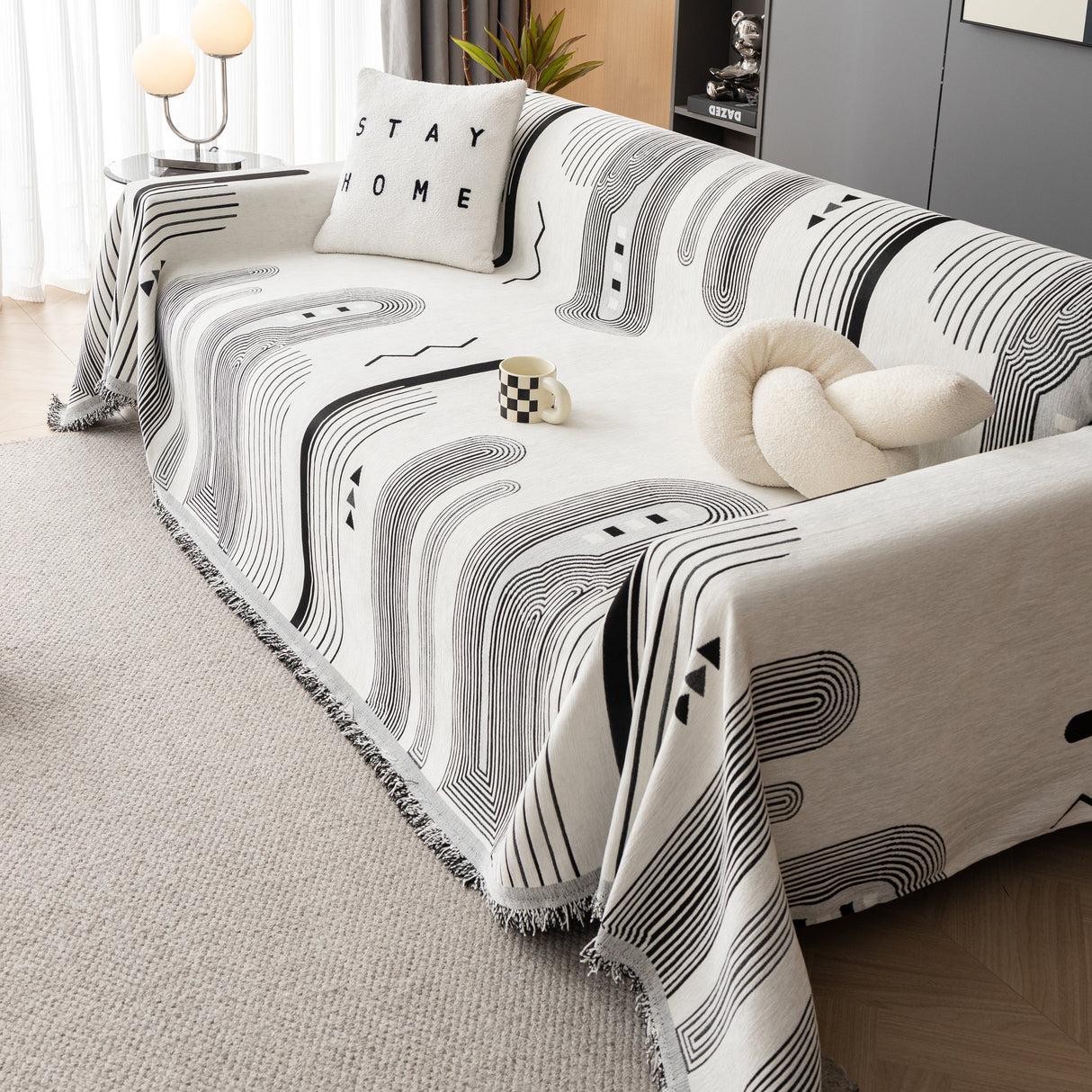 Boho Couch Throw Covers with Tassel Thick Durable Sofa Cover Blanket Furniture Slipcover Sectional