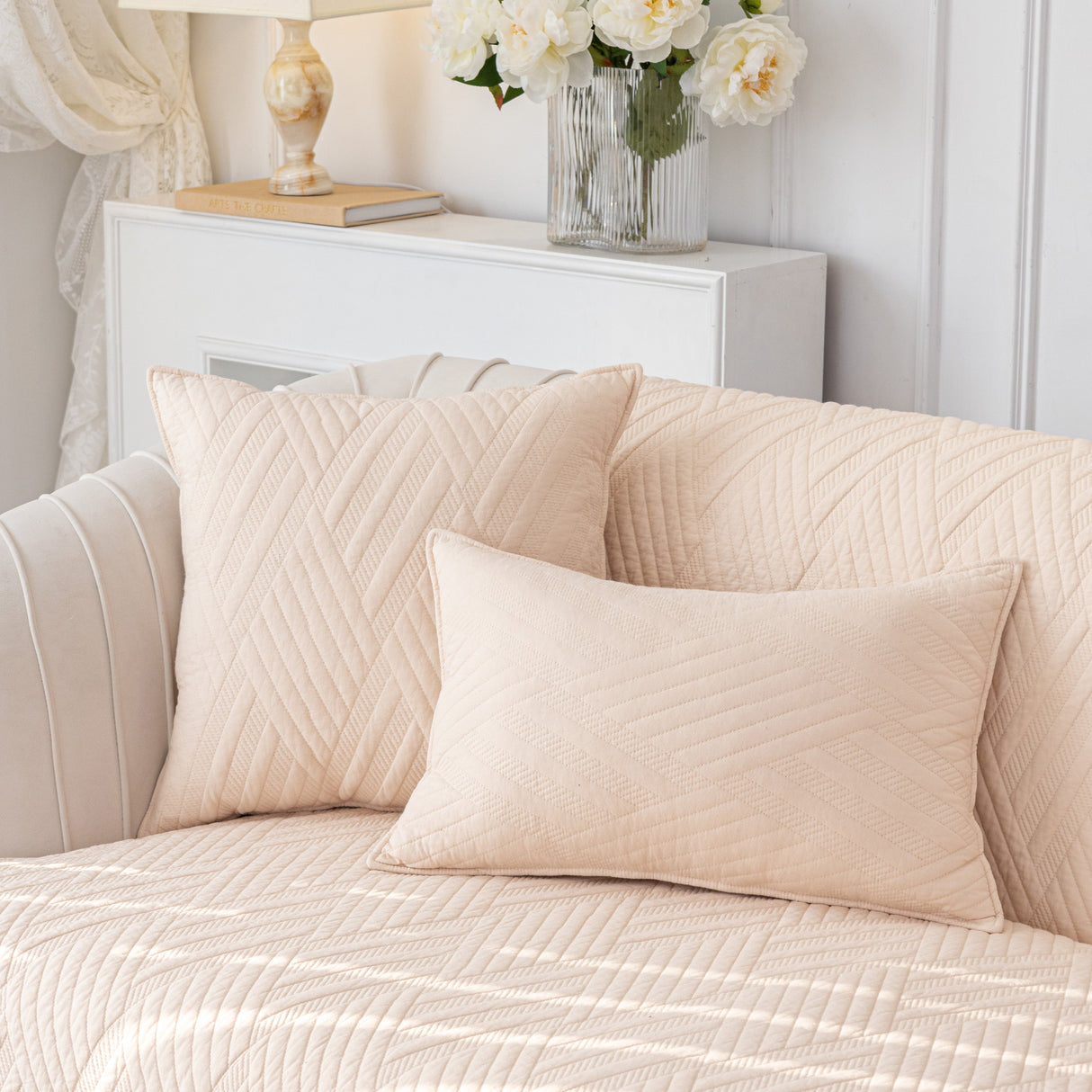 Quilted Geometric Cotton Sofa Cover, Non-Slip & Thick Padded Furniture Covers