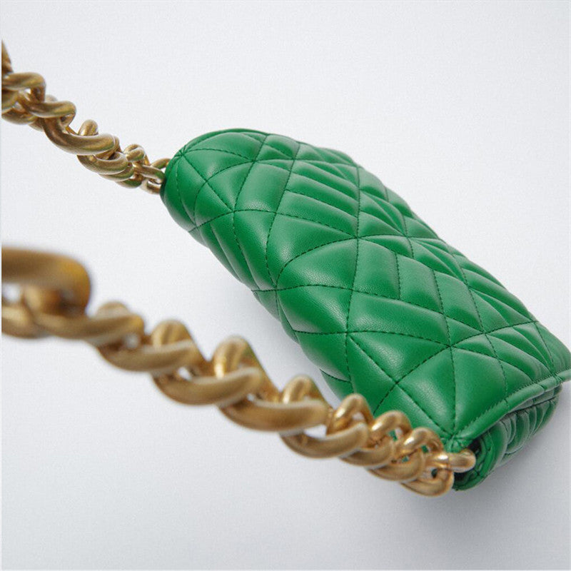 New Adorable Women's Handbag Green Small Flap Shoulder Bag In Thick Metal Chain Women's Clutch Bags Luxury Ladies Shoulder Purse