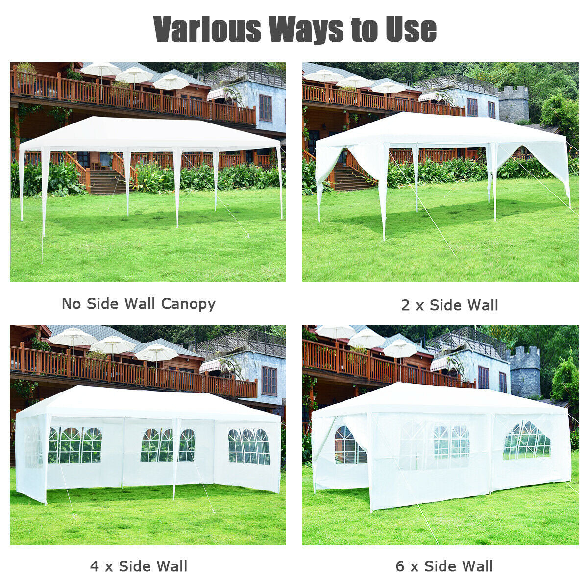 10 x 20 Feet 6 Sidewalls Canopy Tent with Carry Bag-White by DirectDeals