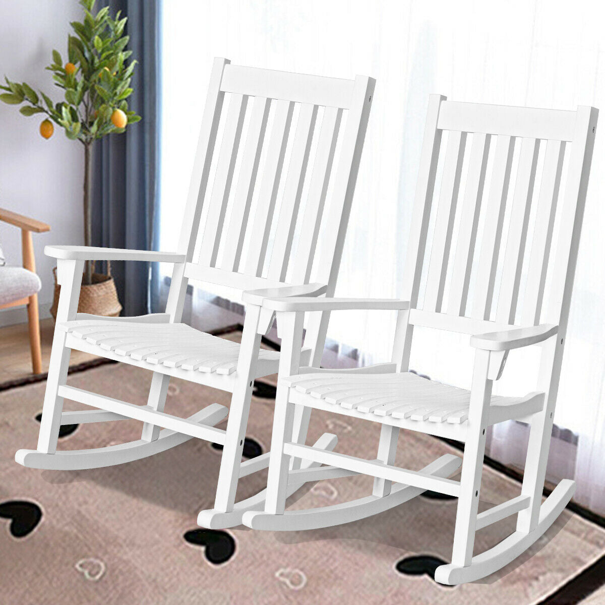 Indoor Outdoor Wooden High Back Rocking Chair-Black