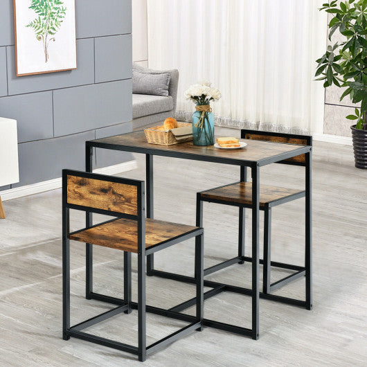 3 Pcs Dining Set Compact Table and 2 Chair with Metal Frame for for Small Space-Coffee