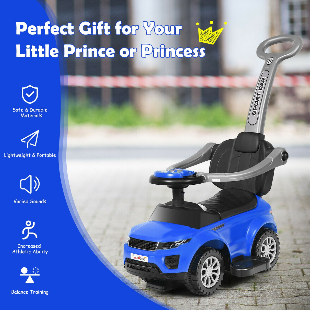 3 in 1 Ride on Push Car Toddler Stroller Sliding Car with Music-Black