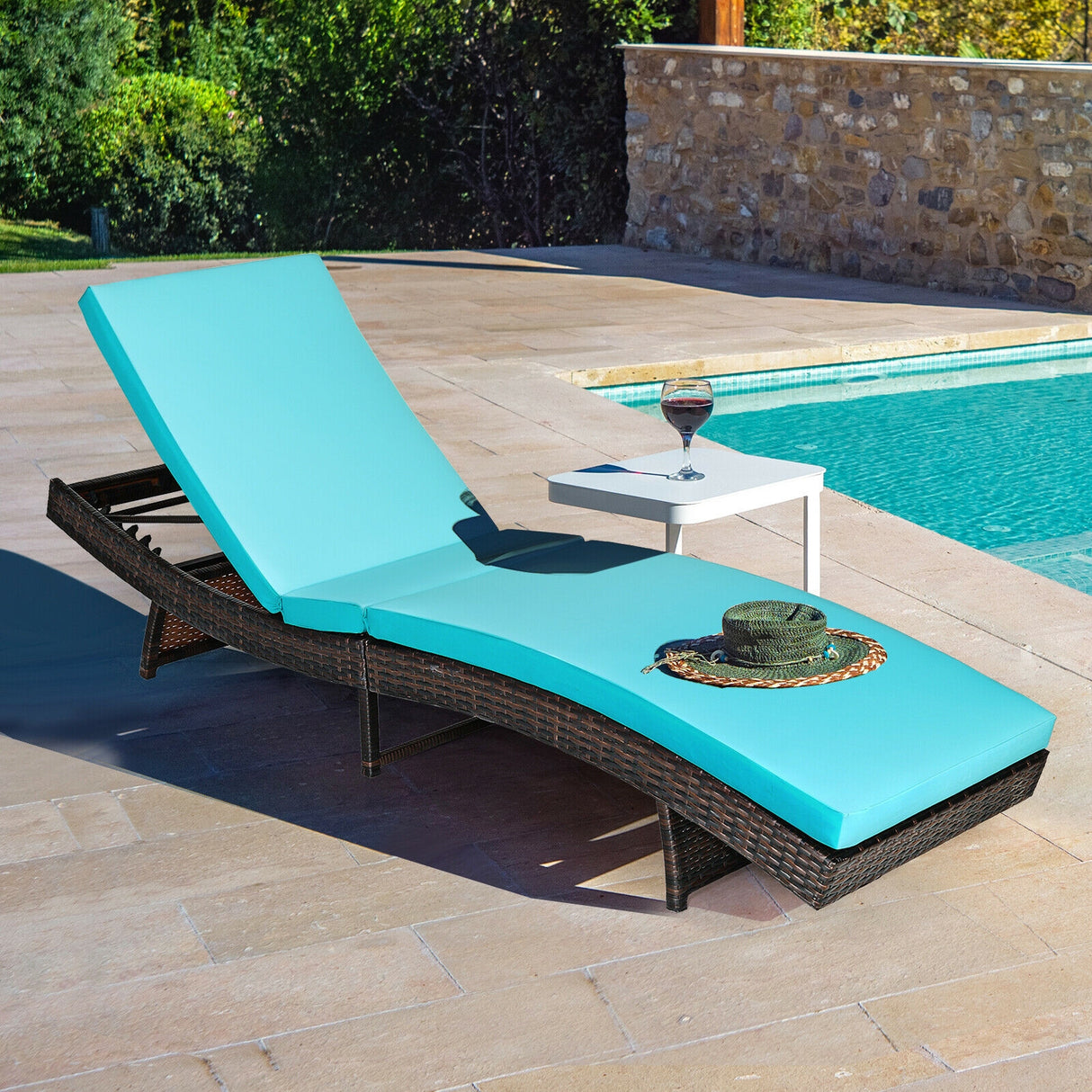 Patio Folding Chaise Lounge with 5 Adjustable Levels and Cushion-White