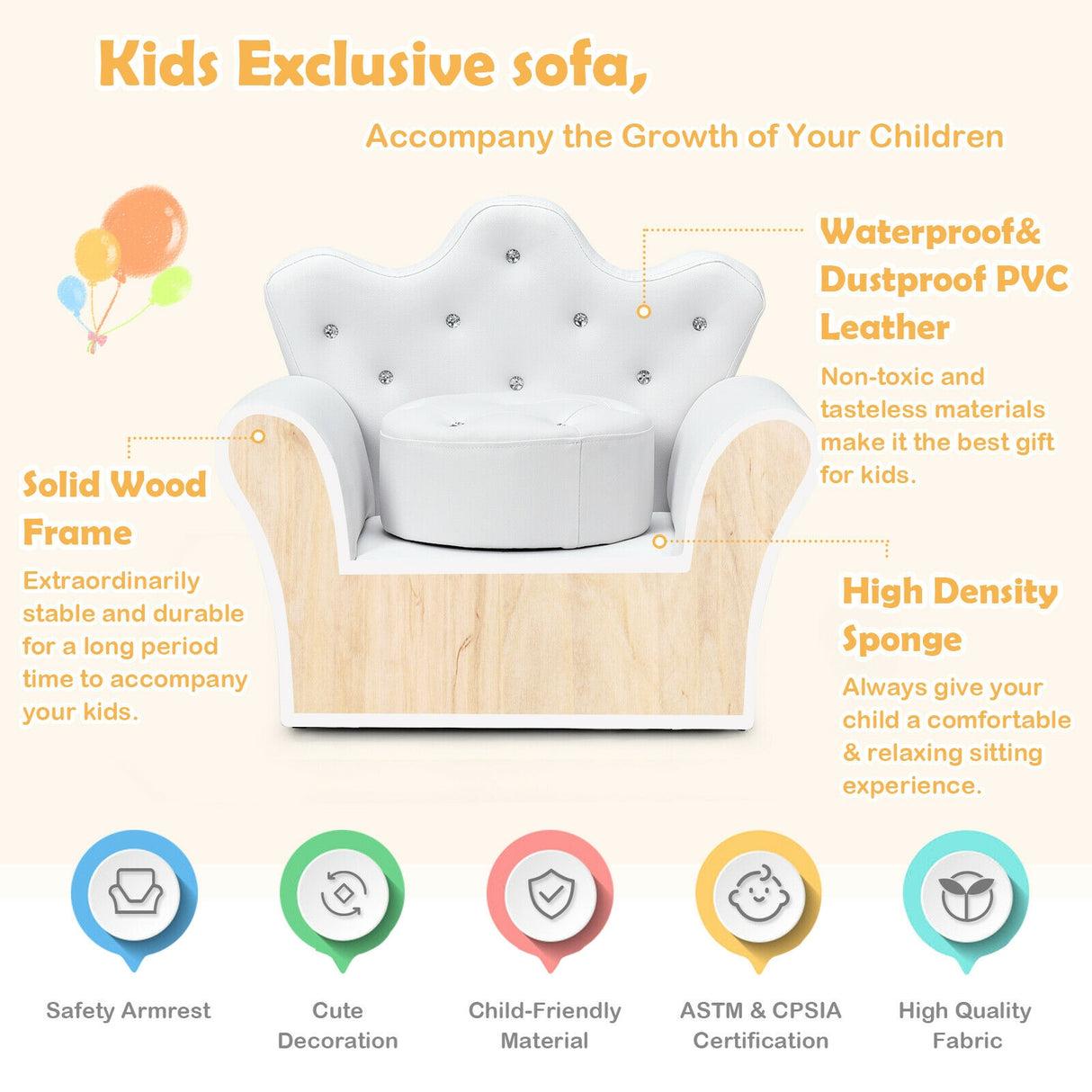 Pink Kids Sofa Armrest Couch with Ottoman-Pink