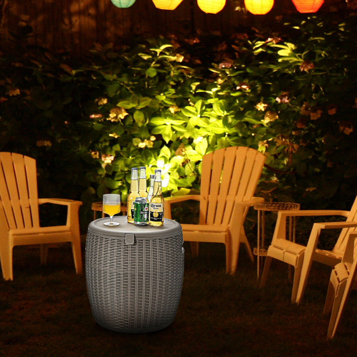 9.5 Gallon 4-in-1 Patio Rattan Cool Bar Cocktail Table Side Table-Black