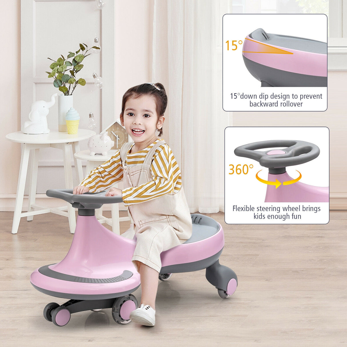 Wiggle Car Ride-on Toy with Flashing Wheels-Blue