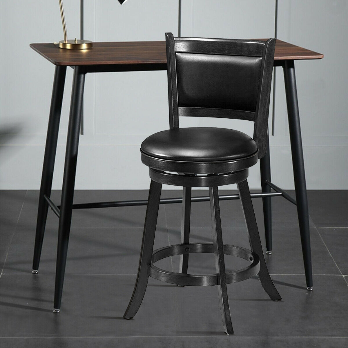 2 Pieces 24 Inch Swivel Counter Stool Dining Chair Upholstered Seat-Brown