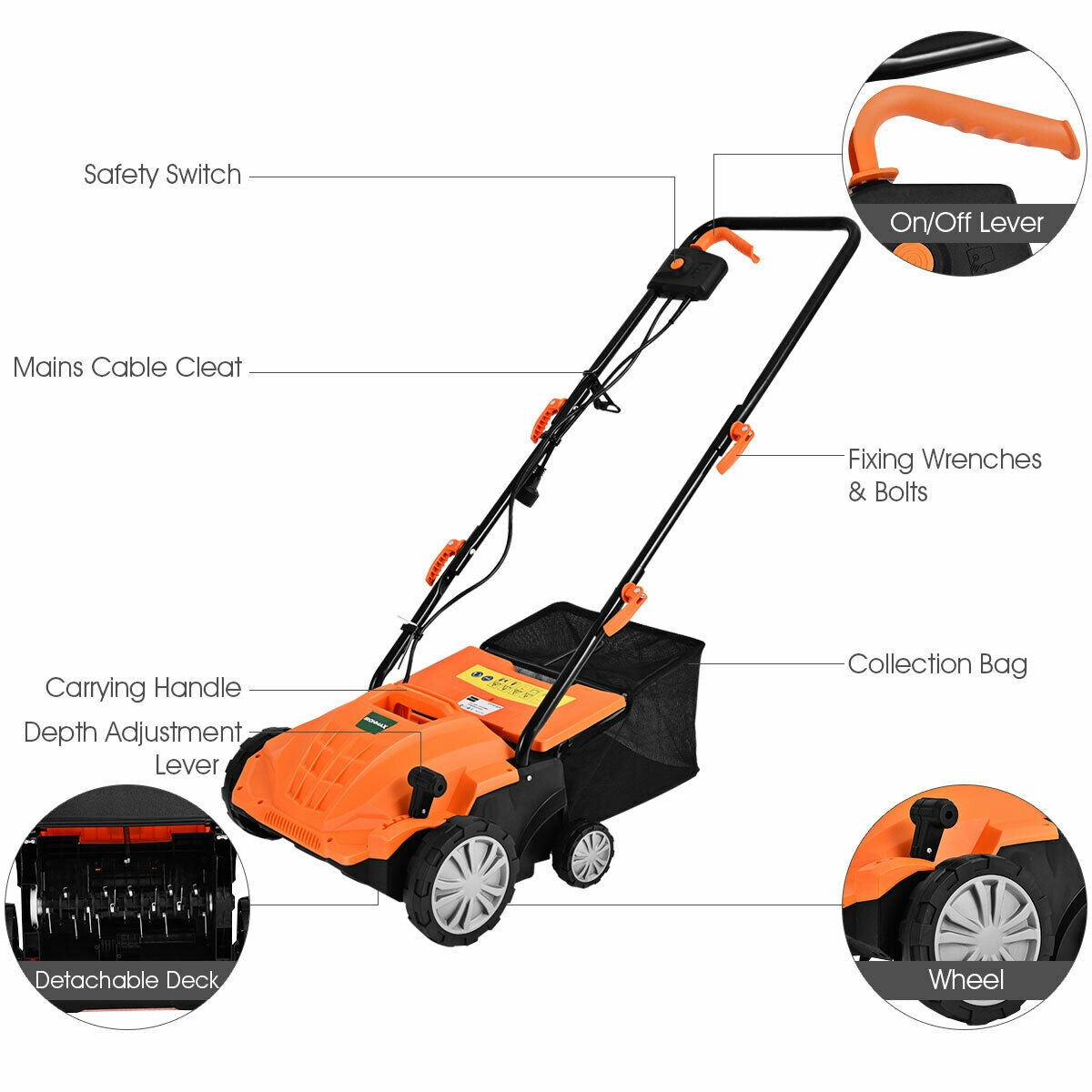 13 Inch 12 Amp Electric Scarifier with Collection Bag and Removable Blades-Green