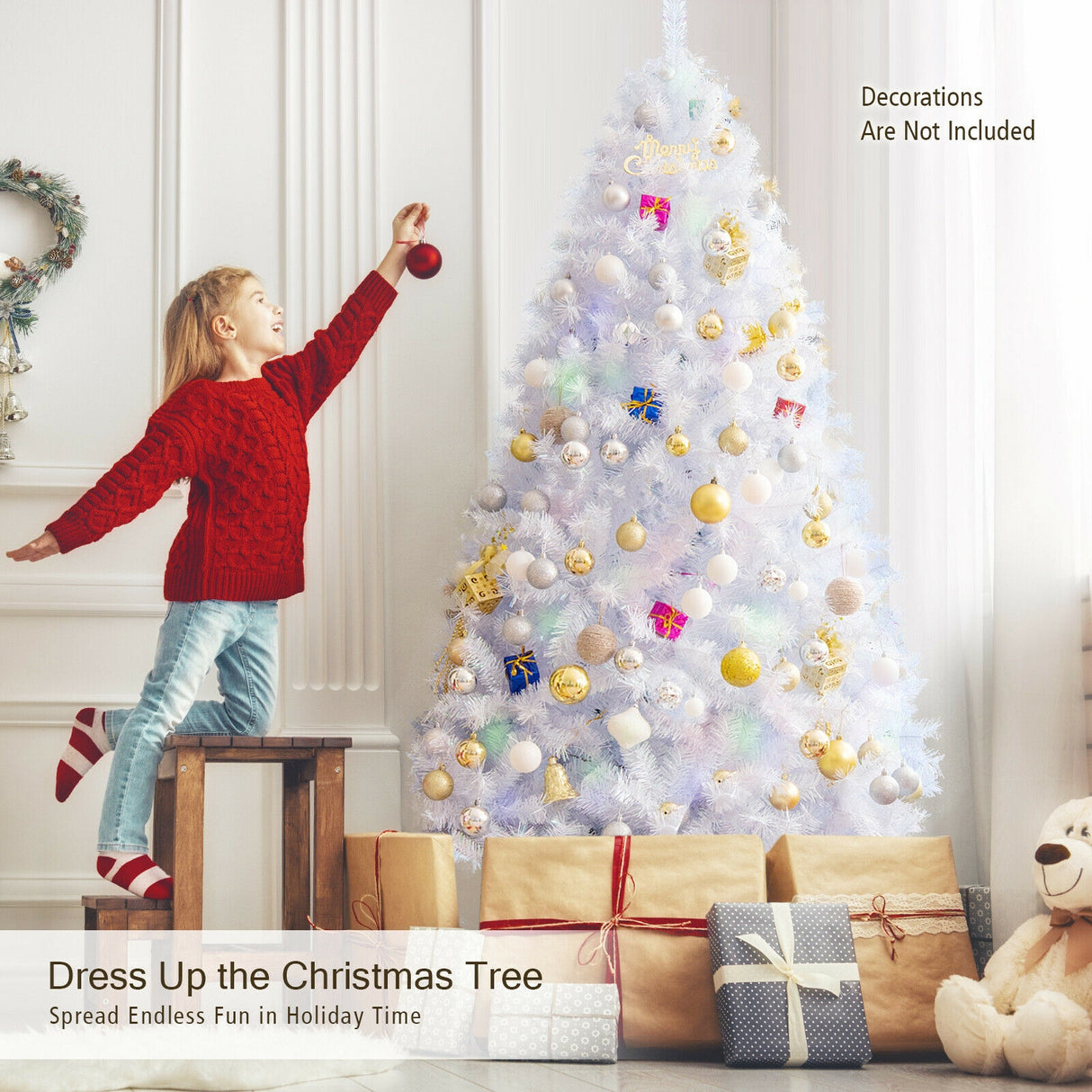7 Feet White Iridescent Tinsel Artificial ‚Christmas Tree with Metal Stand