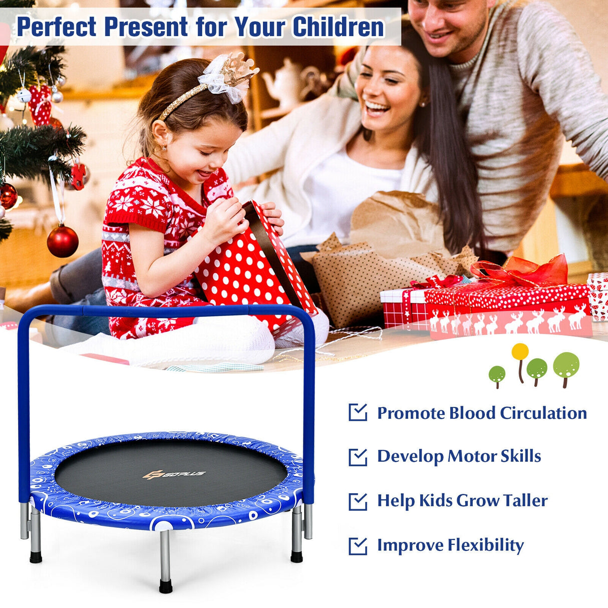 36 Inch Kids Trampoline Mini Rebounder with Full Covered Handrail-Pink