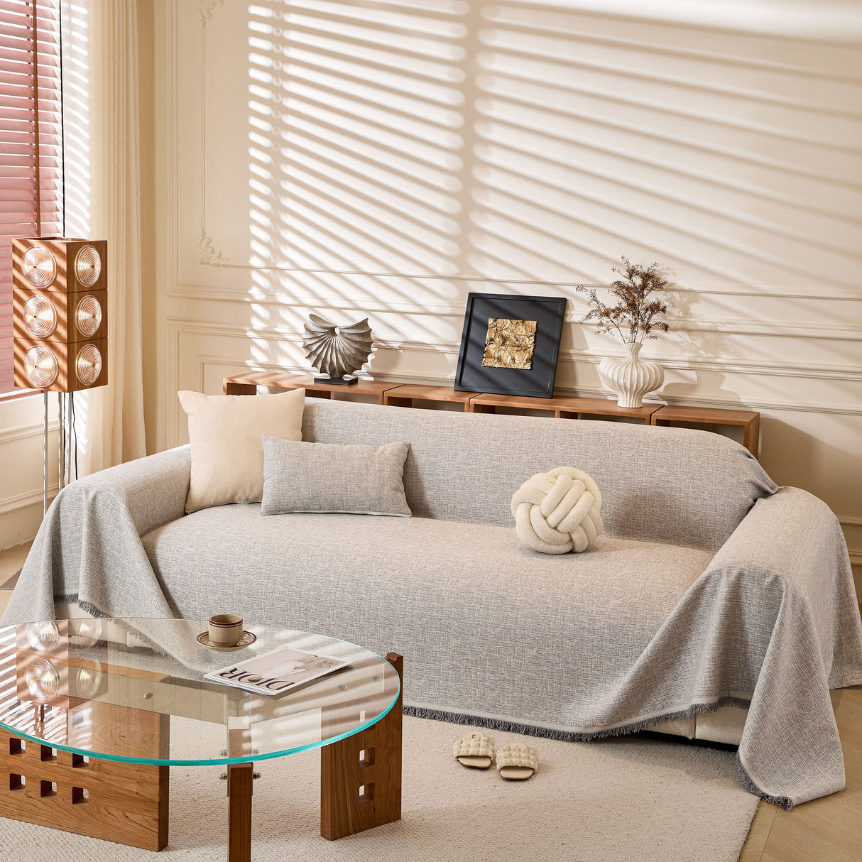 Natural Textured Linen Couch Cover, Breathable & Hypoallergenic Furniture Protector