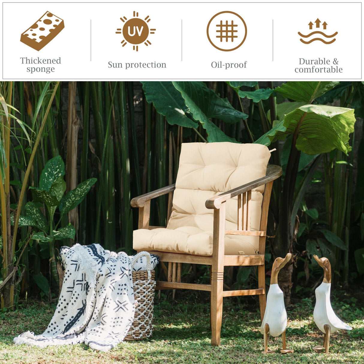 22 x 44 Inch Tufted Outdoor Patio Chair Seating Pad-Blue