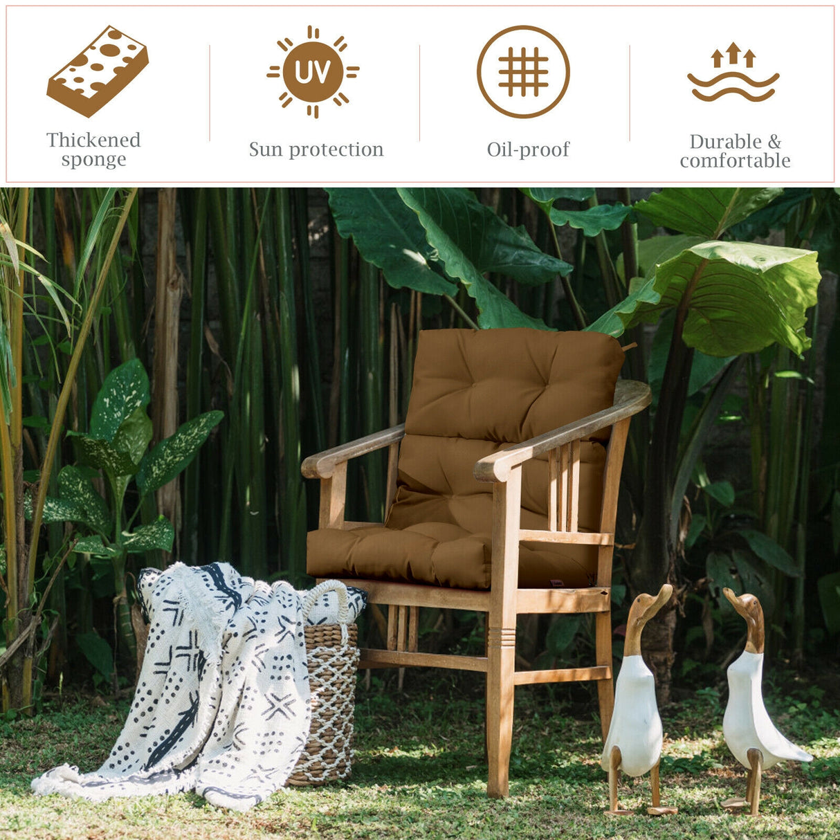 22 x 44 Inch Tufted Outdoor Patio Chair Seating Pad-Blue