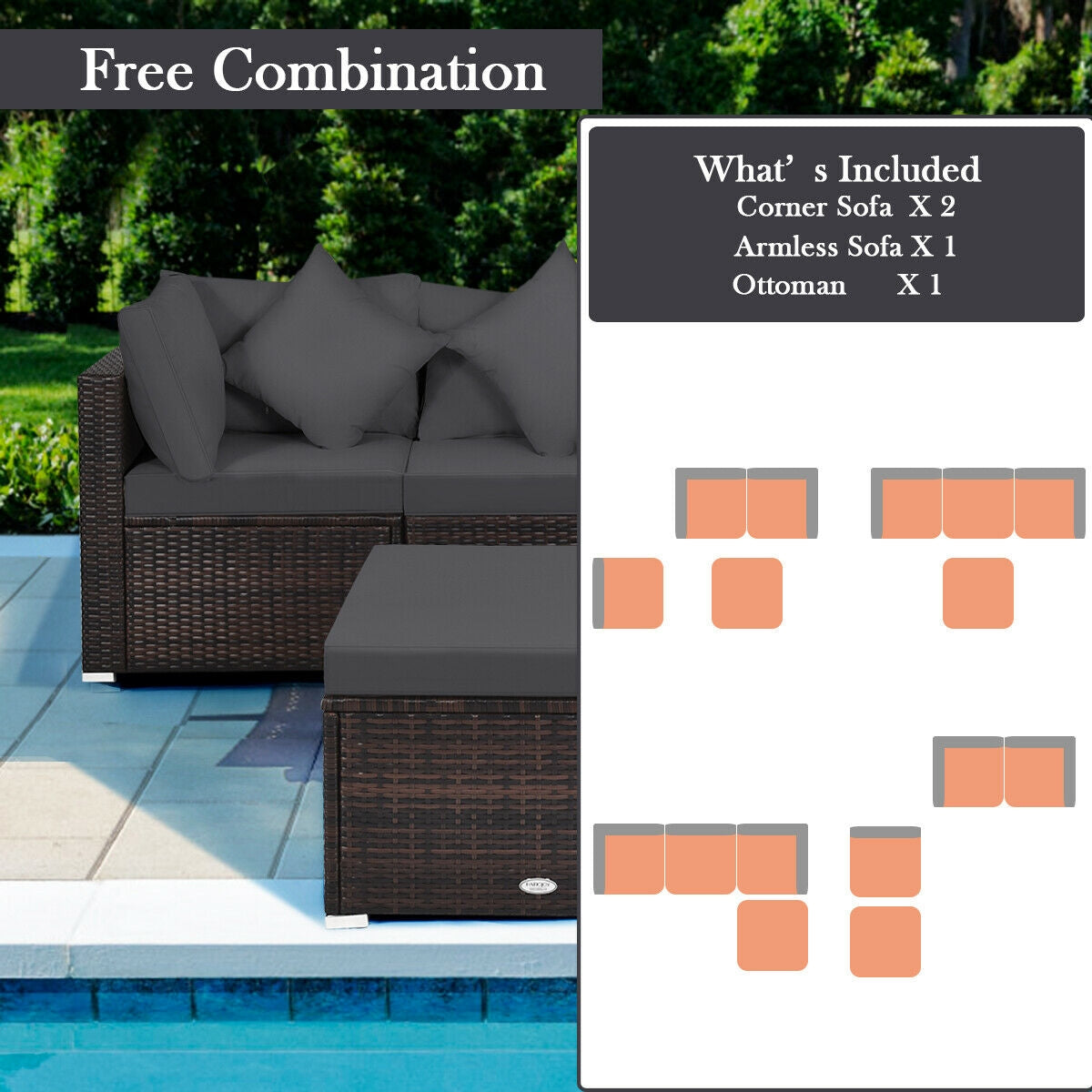 4 Pcs Ottoman Garden Deck Patio Rattan Wicker Furniture Set Cushioned Sofa-White