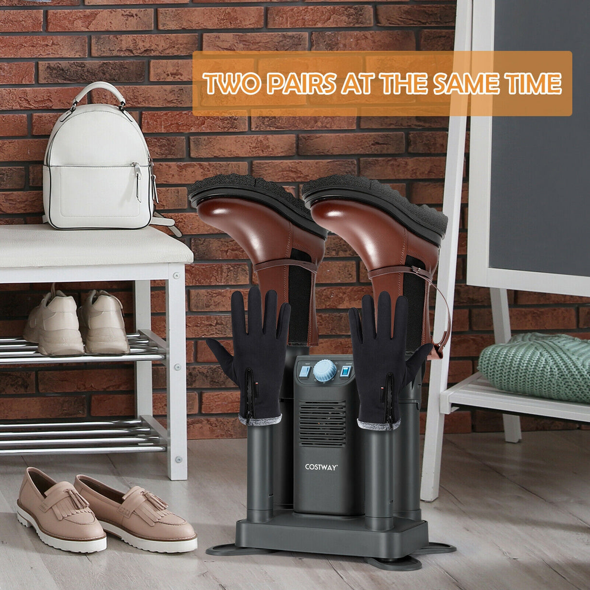 Electric Shoe Boot Dryer 4 Shoes with 180 Mins Timer Ozone Disinfection-Black