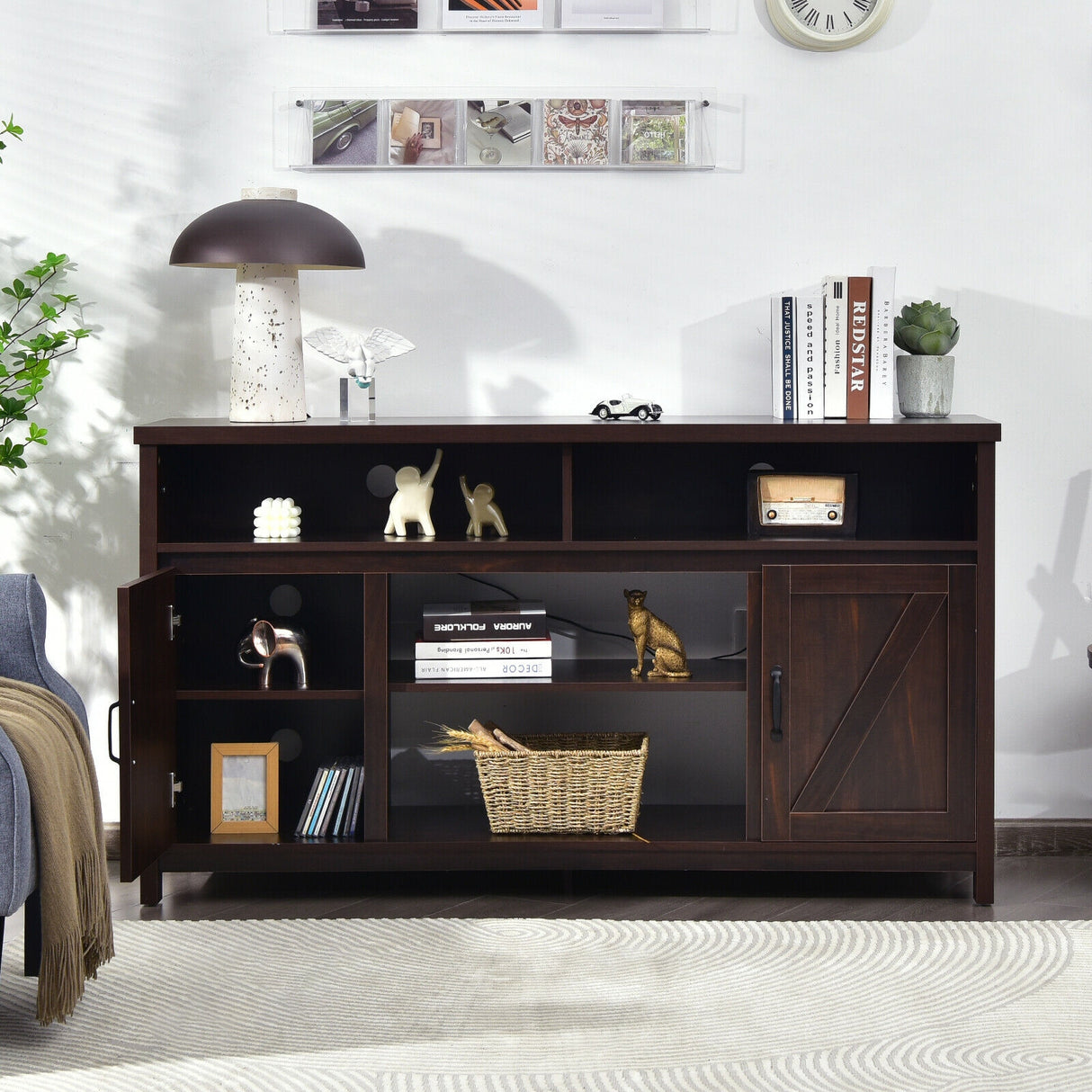 59 Inch TV Stand Media Center Console Cabinet with Barn Door for TV's 65 Inch-Black