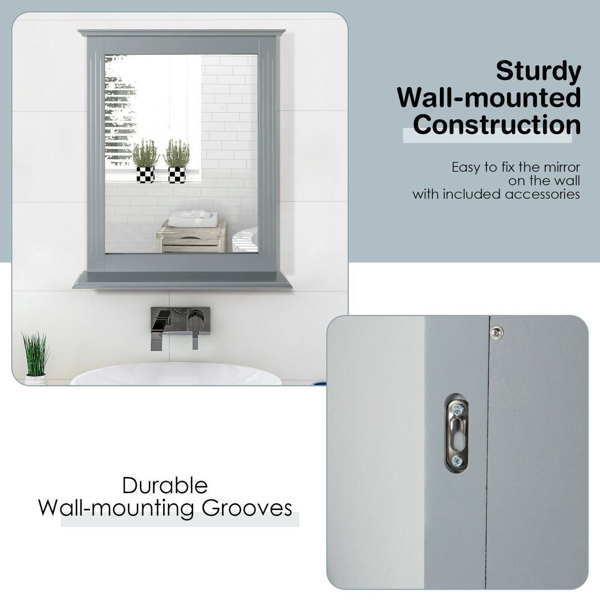 Wall-Mounted Multipurpose Vanity Mirror with Shelf-White