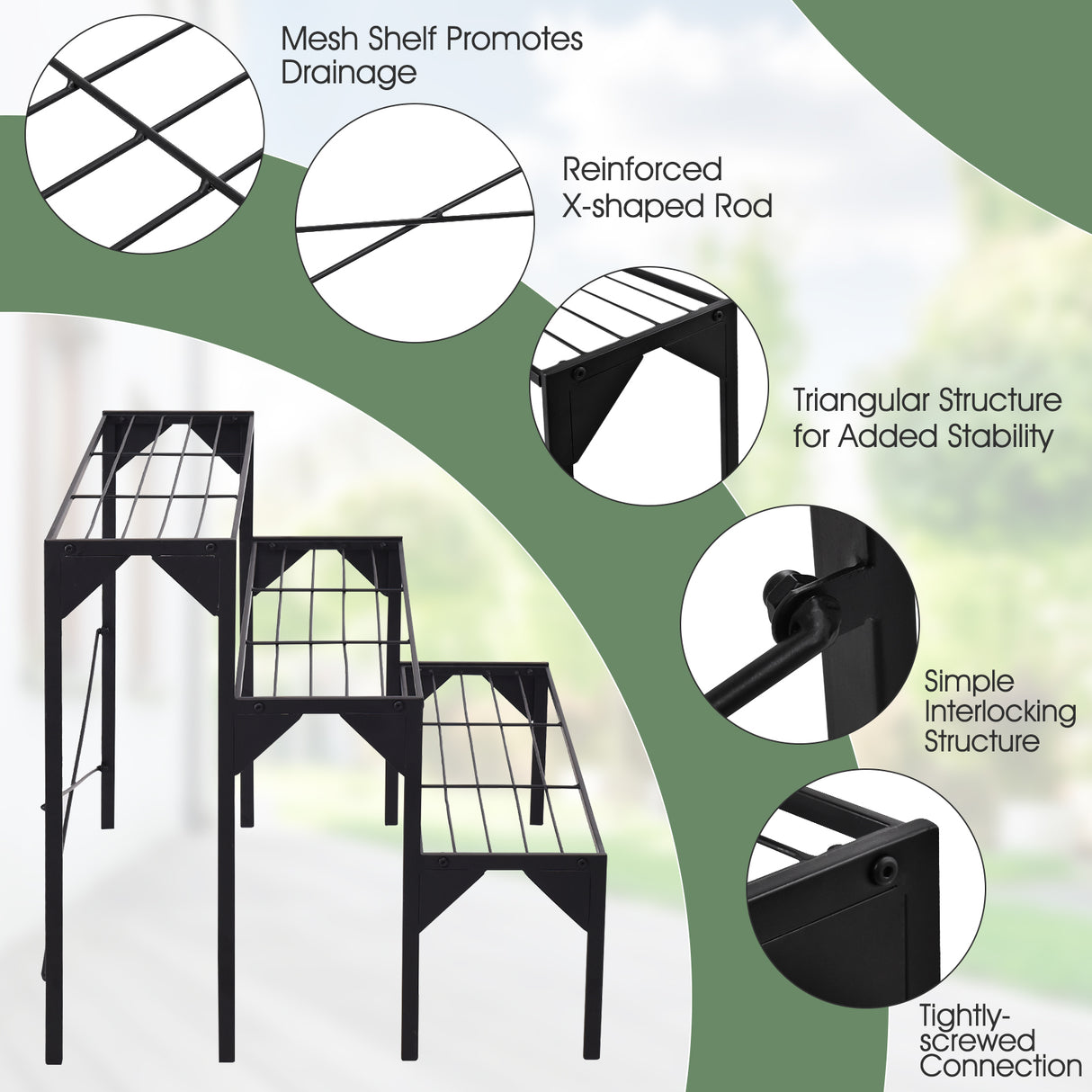 Outdoor 3 Tier Metal Plant Stand with Heavy Duty Rack for Multiple Use