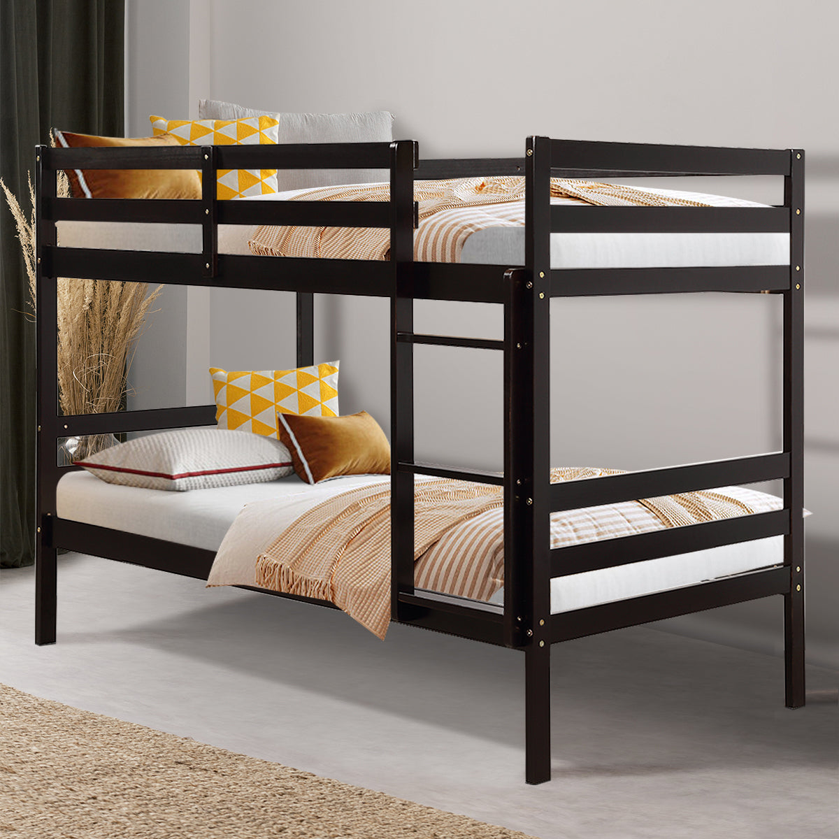 Twin Bunk Bed Children Wooden Bunk Beds Solid Hardwood-White