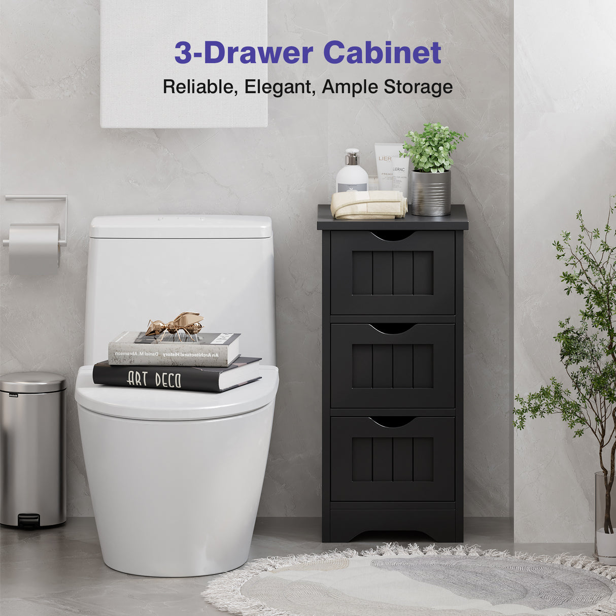 Bathroom Wooden Free Standing Storage Side Floor Cabinet Organizer-3-Tier.