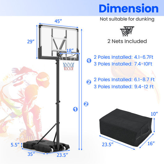 Portable Basketball Hoop Outdoor Basketball Goal System Adjustable for Kids Teens Adults