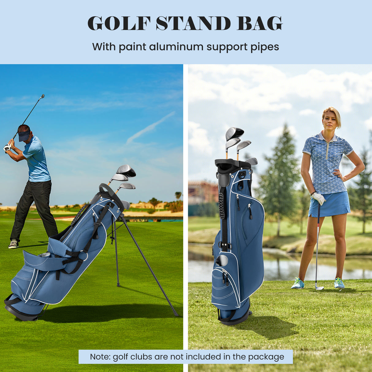 Golf Stand Cart Bag with 4 Way Divider Carry Organizer Pockets-Black