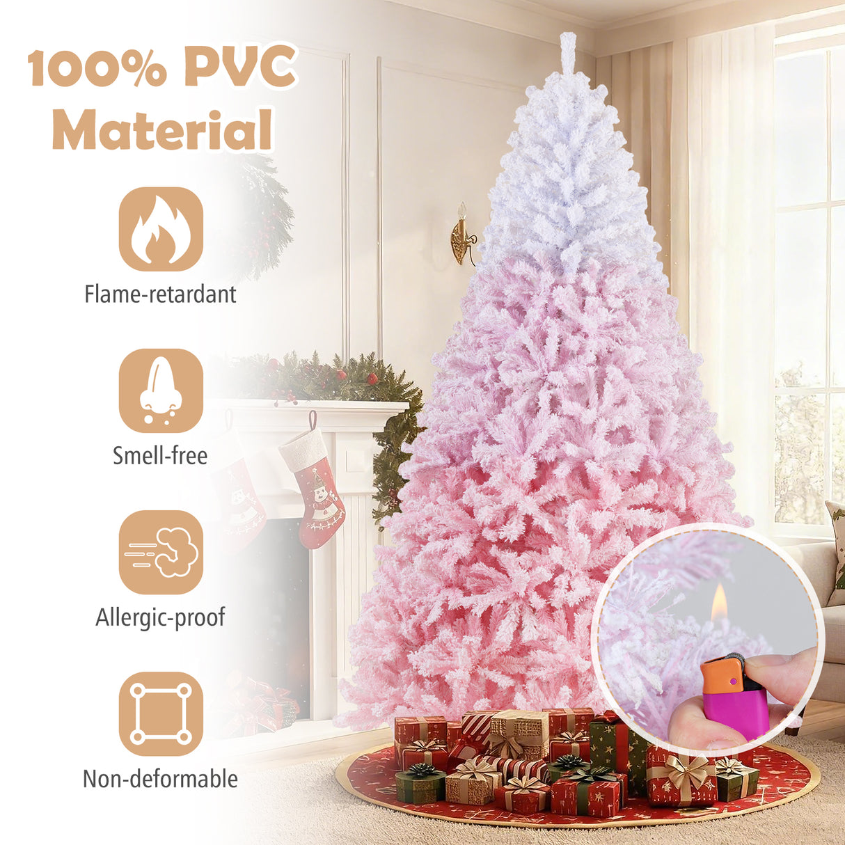 5/6/7/8 FT Artificial Christmas Tree with Warm White LED Lights and 8 Modes for Holiday-8 Feet