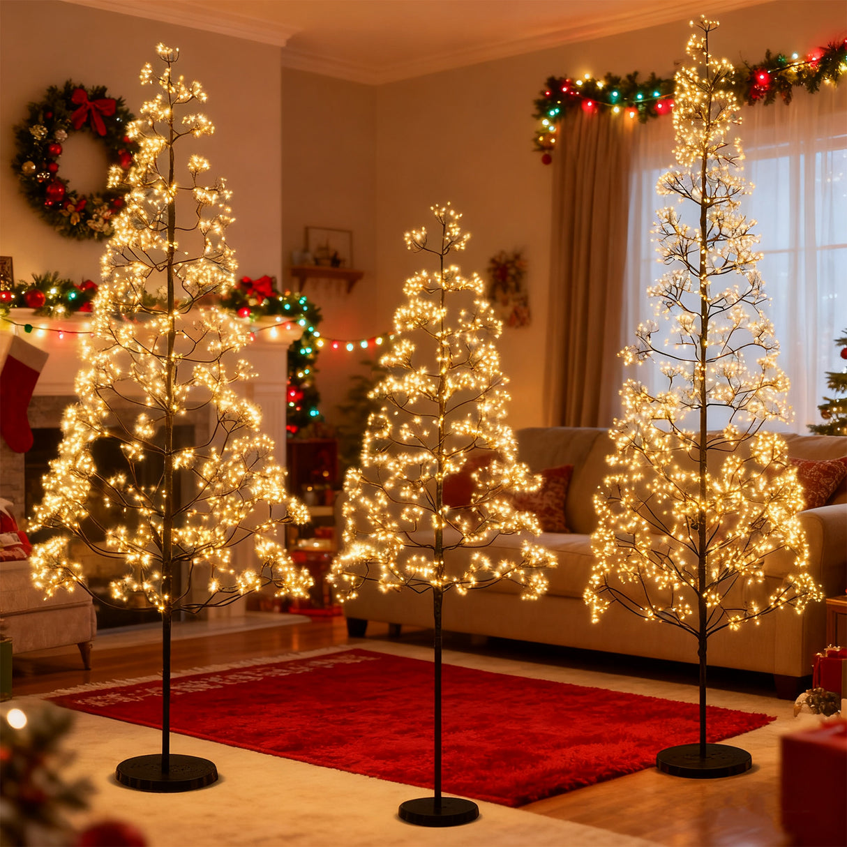 5/6/7 FT Lighted Alpine Tree with Warm White Light LED Lights Pre-lit Artificial Cedar Tree with Weighted Base-7 ft