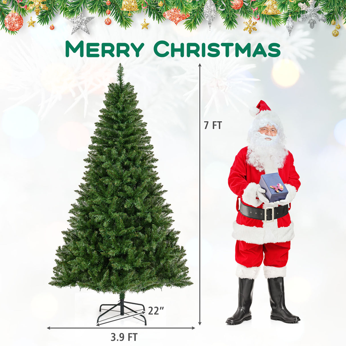 5/6/7 Feet Artificial Christmas Tree Hinged Xmas Tree with 7 Lighting Modes-7 Feet