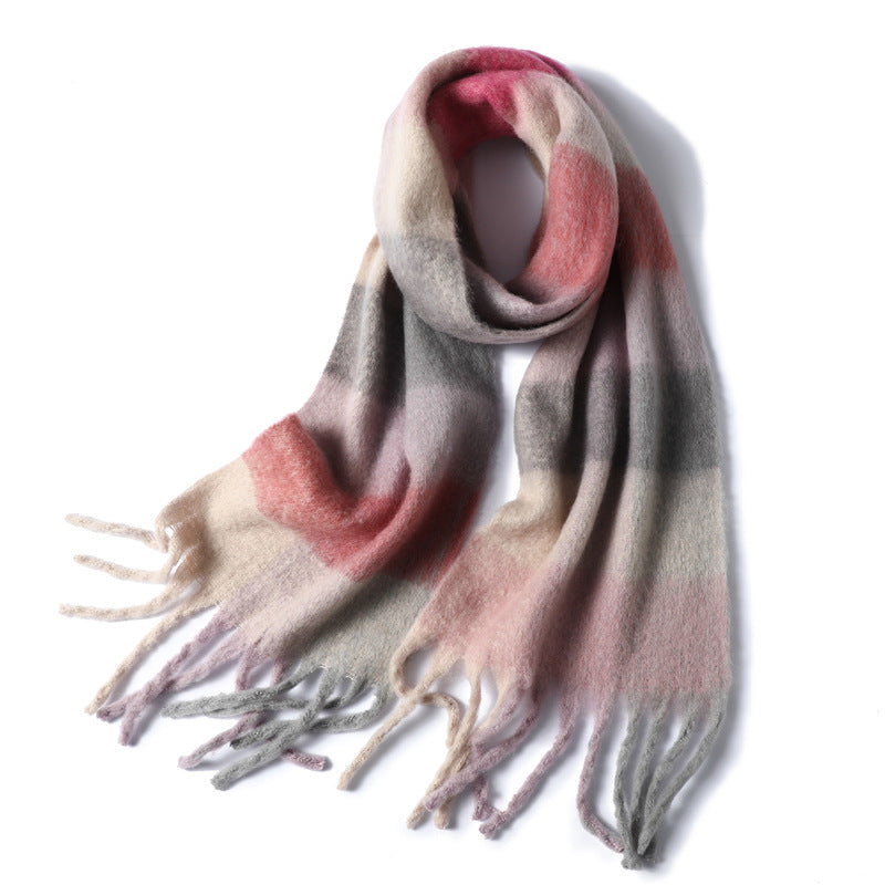 New Luxury Winter Soft Head Wraps Plaid Scarf Shawls Cashmere Warm Cashmere Scarves Rainbow For Women