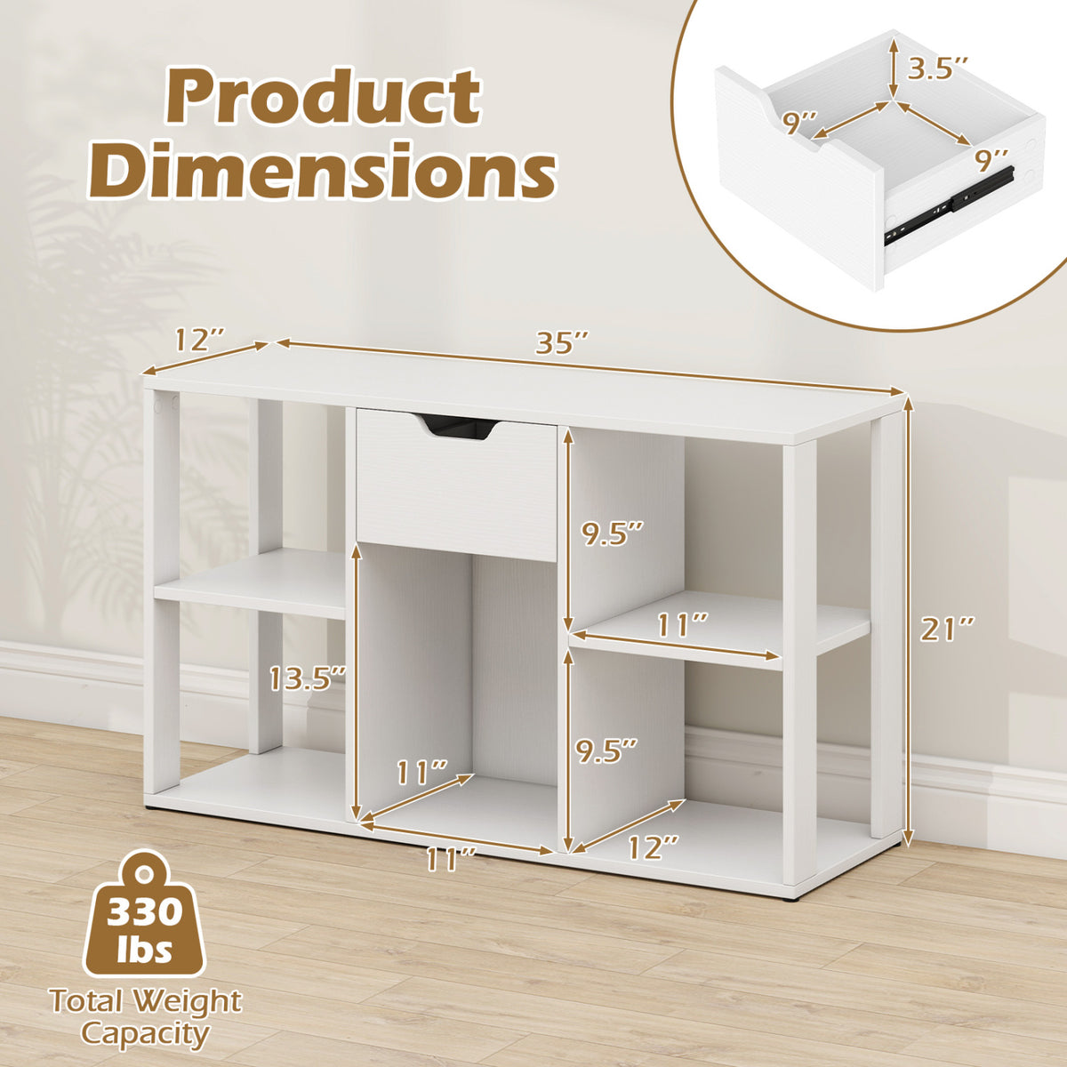 5-Cube Bookcase with Storage Drawer Freestanding Bookshelf Modern Display Rack-White