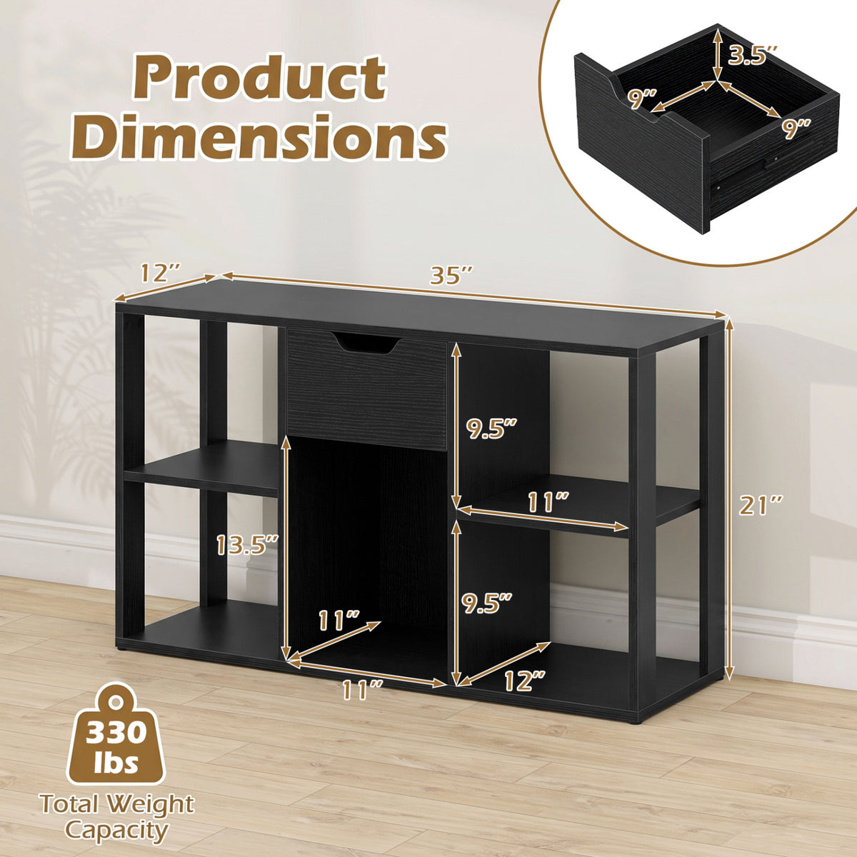 5-Cube Bookcase with Storage Drawer Freestanding Bookshelf Modern Display Rack-Black