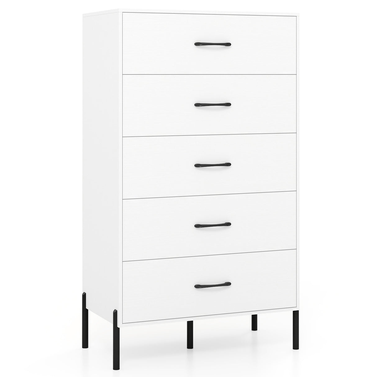 5-Drawer Modern Tall Chest of Drawers with Metal Legs-White