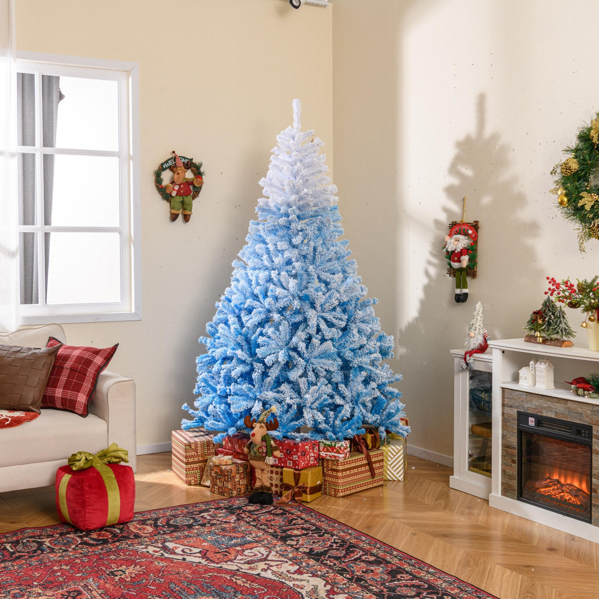 2025 New Artificial Christmas Tree with 456 Branch Tips and Folding Metal Stand-7FT
