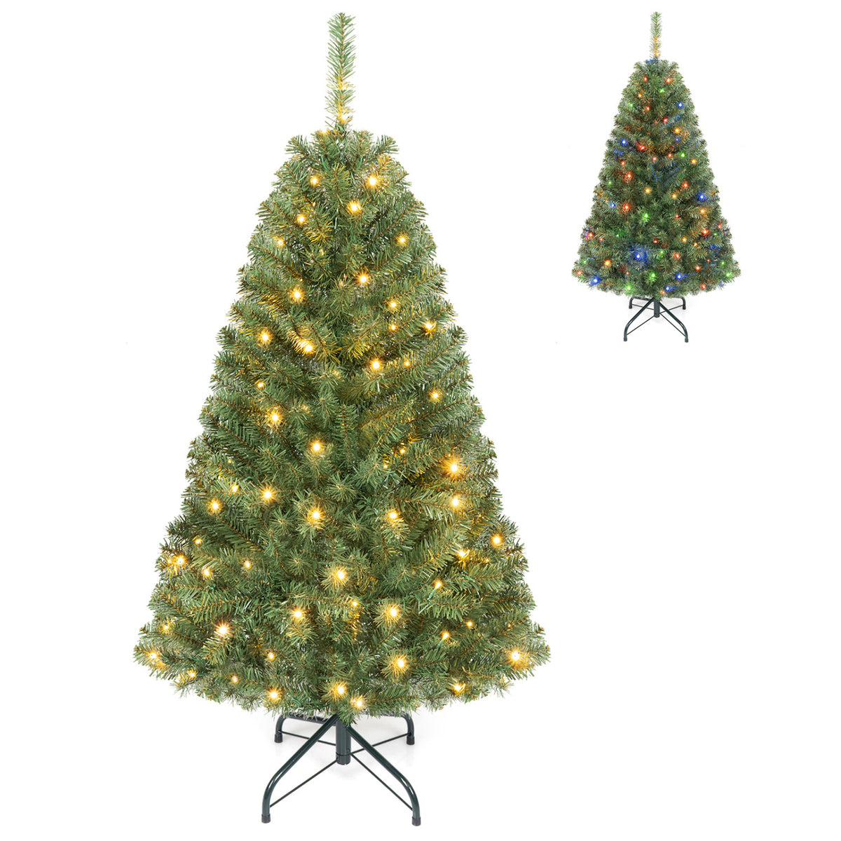 5 FT Artificial Christmas Tree with 2 Lighting Colors and Folding Metal Stand