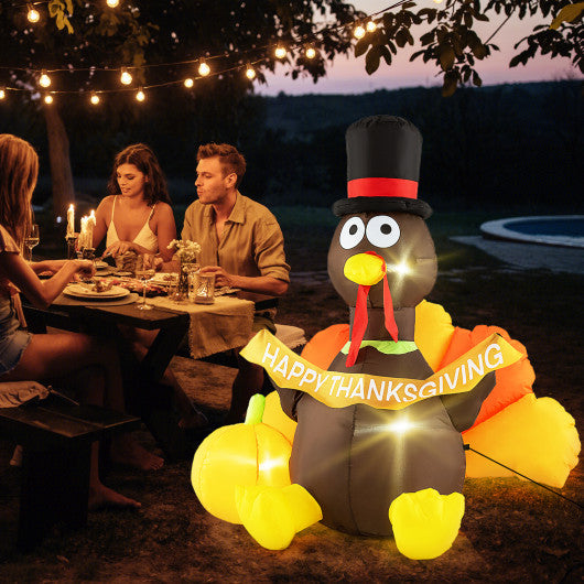 5 FT Inflatable Turkey with Pumpkin and LED Lights for Indoor Party