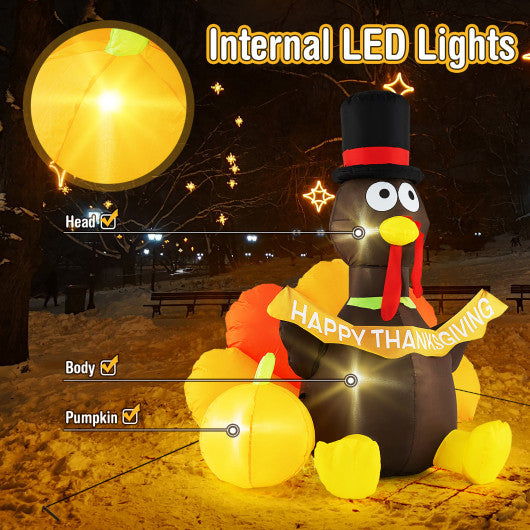 5 FT Inflatable Turkey with Pumpkin and LED Lights for Indoor Party