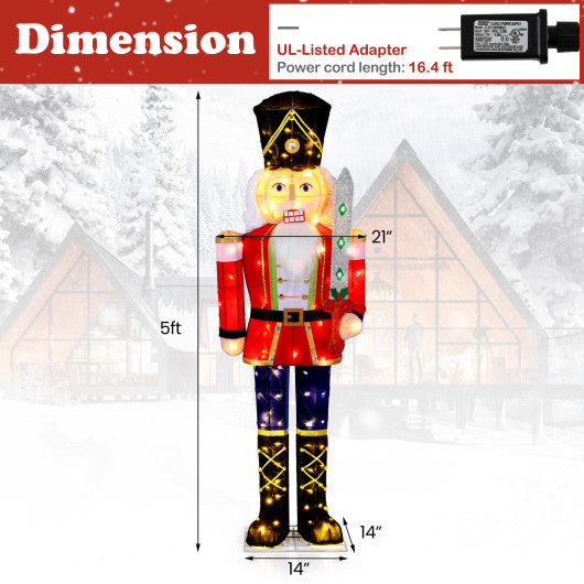 5 FT Lighted Nutcracker Soldier Outdoor Christmas Decoration with Glitter Sword