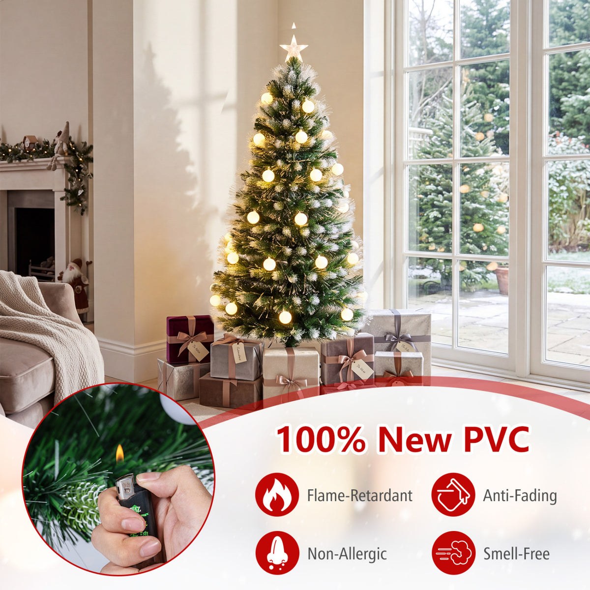 5 FT Pre-Lit Artificial Christmas Tree with Dazzling Optical Fibers