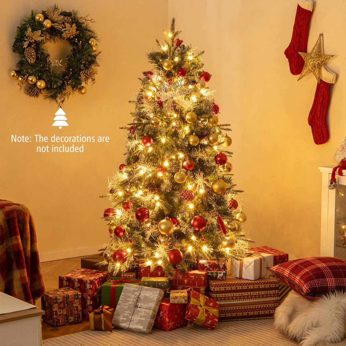 5 Feet Pre-Lit Artificial Christmas Tree with 8 Modes LED Lights with Berries